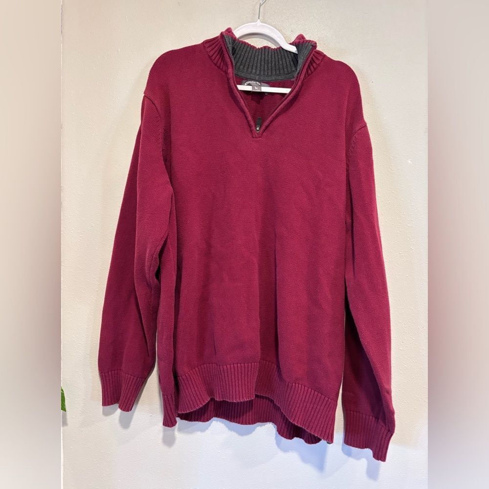 Eddie Bauer Sweater 1/4 Zip Pullover Mock Neck Maroon Solid Casual 100 Cotton